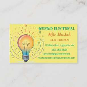Editable Bright Lightbulb Electrician Business Card