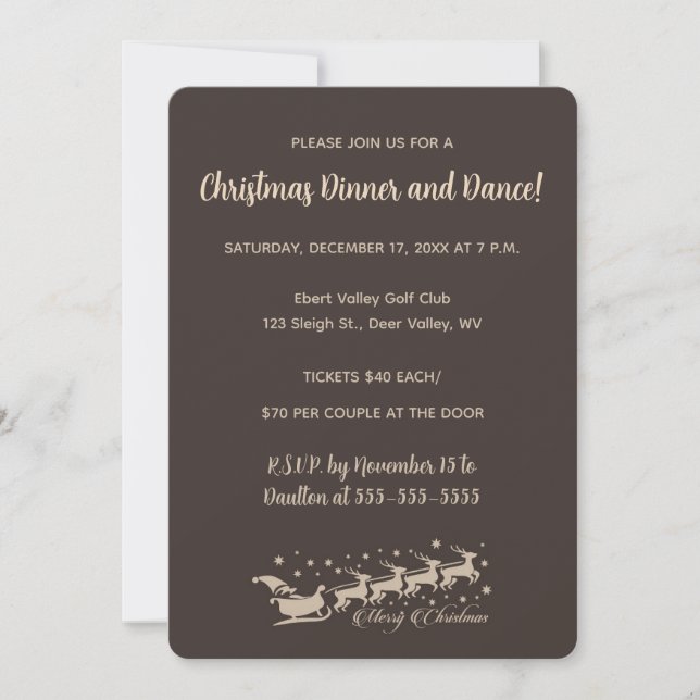 Editable Brown Classy Santa Sleigh and Reindeer Invitation (Front)