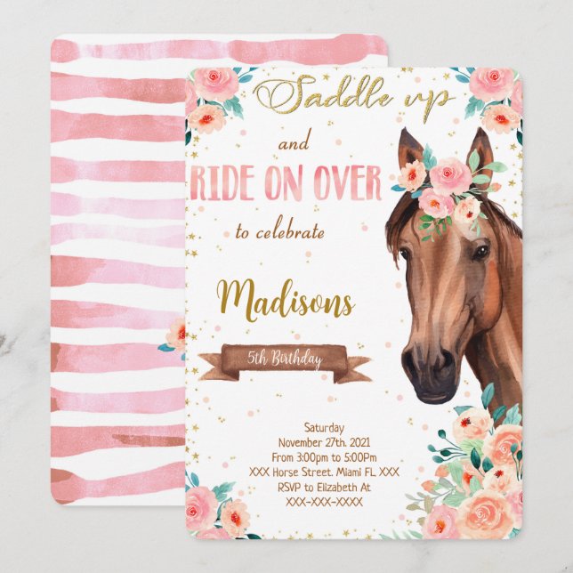 Editable Brown Horse Invitation (Front/Back)