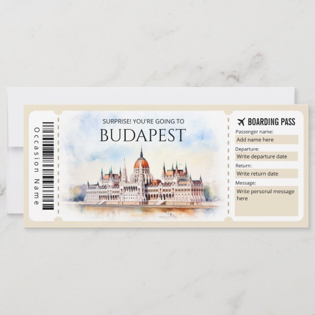 Editable Budapest Hungary Plane Boarding Pass Invitation (Front)