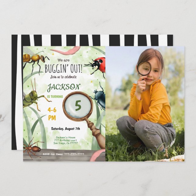Editable Bug Birthday Photo Invitation (Front/Back)