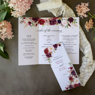 Editable Burgundy Marsala Tri-Fold Wedding Program