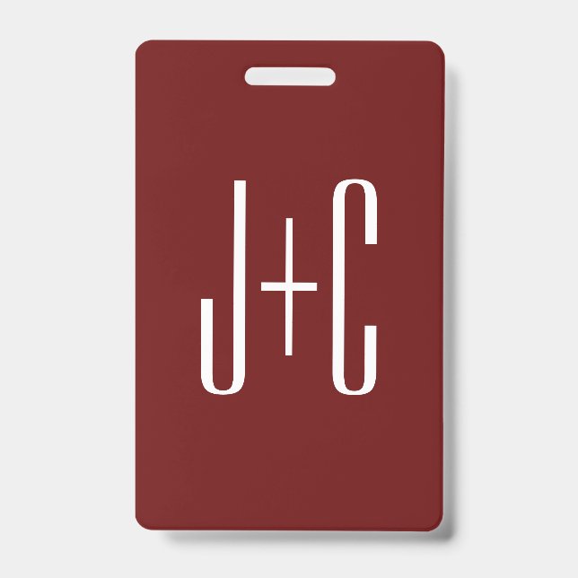 Editable Burgundy Red Background & White Text  Badge (Front)