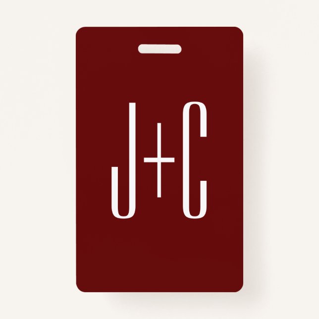 Editable Burgundy Red Background & White Text  Badge (Front)