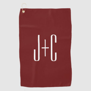 Editable Burgundy Red Background & White Text  Golf Towel
