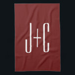 Editable Burgundy Red Background & White Text  Kitchen Towel<br><div class="desc">Customizable design for a couples monogram or any other text you like,  edit as you wish!</div>