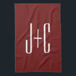 Editable Burgundy Red Background & White Text  Kitchen Towel<br><div class="desc">Customizable design for a couples monogram or any other text you like,  edit as you wish!</div>