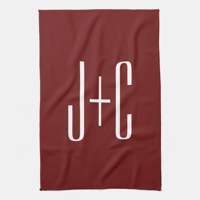 Editable Burgundy Red Background & White Text  Kitchen Towel (Vertical)