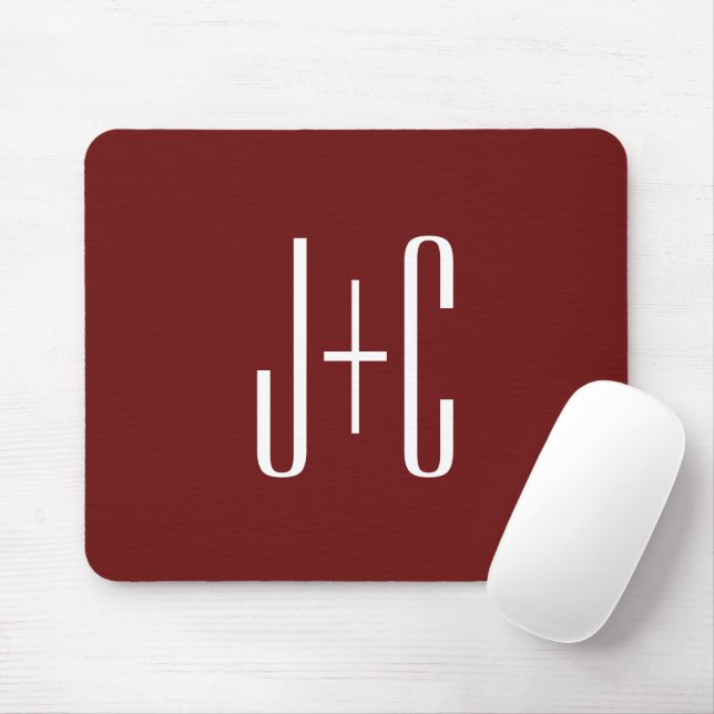 Editable Burgundy Red Background & White Text  Mouse Pad (With Mouse)