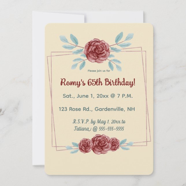 Editable Burgundy Roses in a Double Gold Frame Invitation (Front)