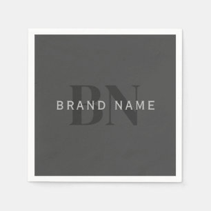 Editable Business Name (or any other text) Grey Napkin