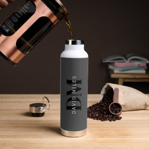 Editable Business Name (or any other text) Grey Water Bottle