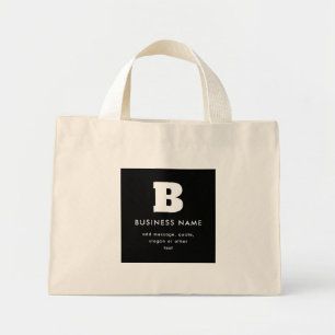 Editable Business Name & Slogan   Black & White Mini Tote Bag
