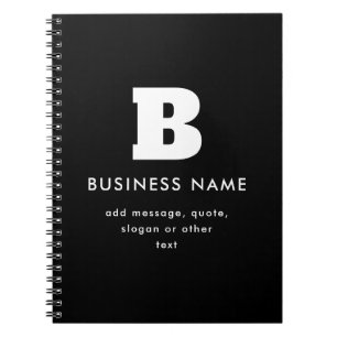 Editable Business Name & Slogan   Black & White Notebook