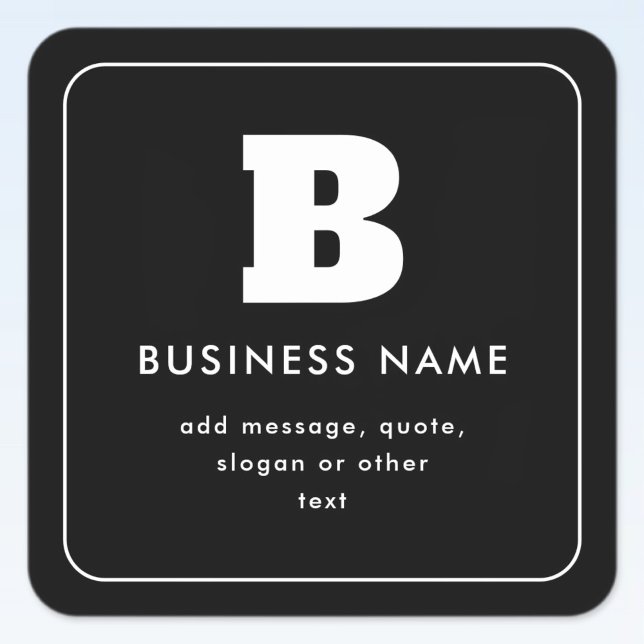 Editable Business Name & Slogan | Black & White Square Sticker (Creator Uploaded)