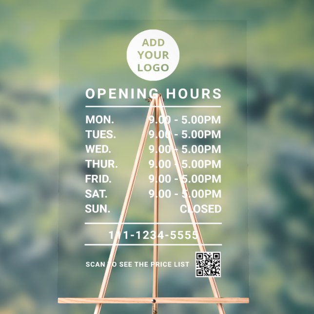 Editable Business Opening Hours logo qr code Acrylic Sign (Neutral)