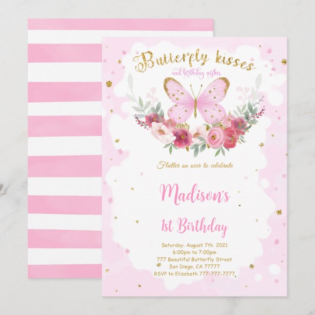 Editable Butterfly Birthday Invitation (Front/Back)