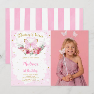 Editable Butterfly Birthday Photo Invitation