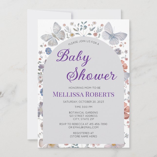 Editable Butterfly Theme Baby Shower Invitation (Devant)