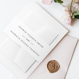 Editable Calligraphy Elegant White Black Wedding Invitation Belly Band