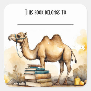 Editable Camel and Books Bookplate Sticker