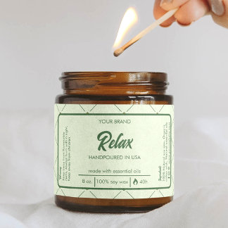 Editable Candle Warp Around Label in Retro Green
