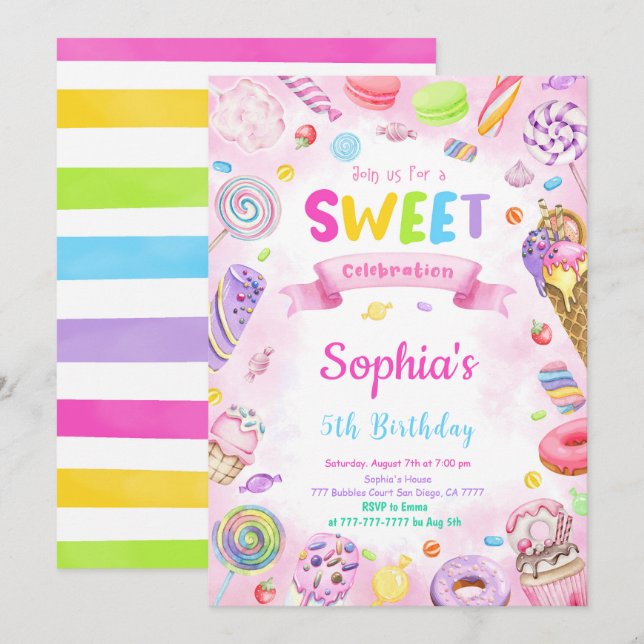 Editable Candy Birthday Invitation (Front/Back)