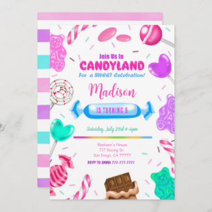 Editable Candy land Anniversaire Invitation