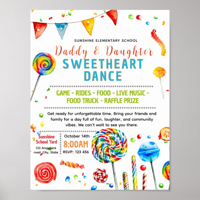 Editable candy school dance flyer poster (Front)