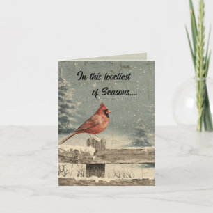 Editable Cardinal on a Fence in Winter Christmas Card