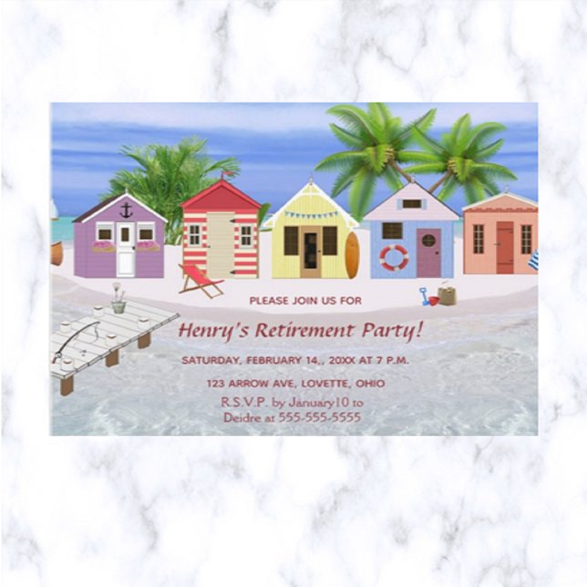 Editable Caribbean Beach Retirement Invitation  Postcard (This is a perfect invitation for a party on a beach!)