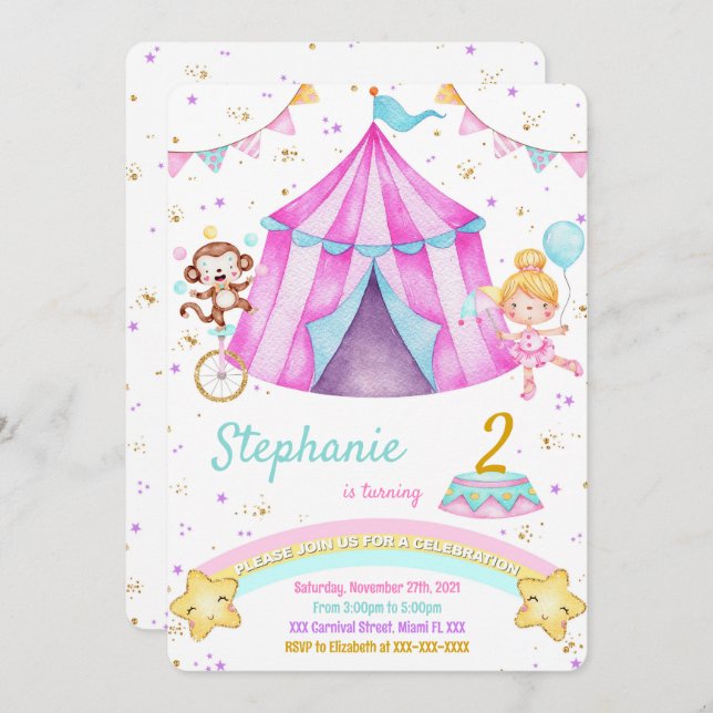 Editable Carnival Birthday Invitations (Front/Back)