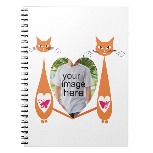 Editable Cat Love Heart Custom Design Notebook (Front)