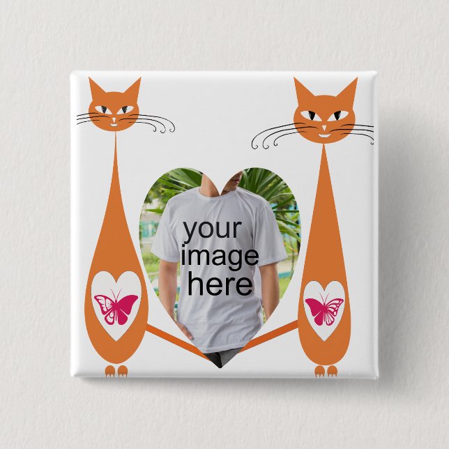 Editable Cat Love Heart – Custom Text Design 2 Inch Square Button (Front)
