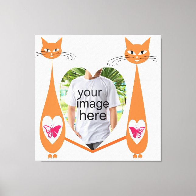 Editable Cat Love Heart – Custom Text Design Canvas Print (Front)