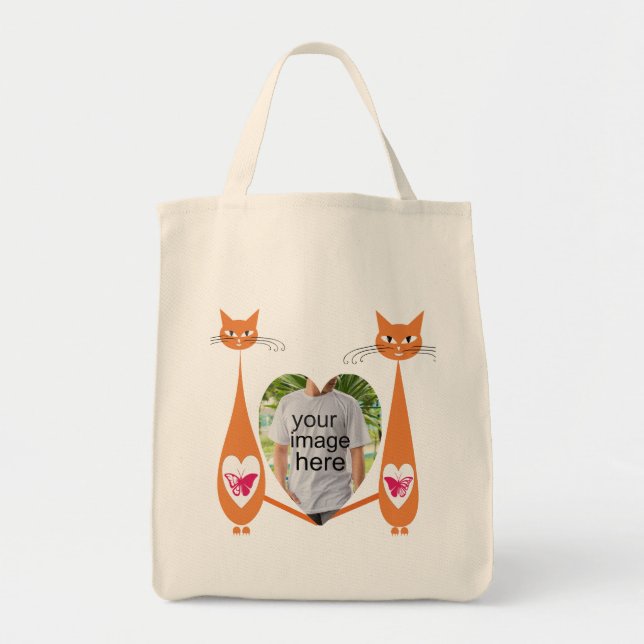 Editable Cat Love Heart  Custom Text Design Tote Bag (Front)
