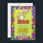 Editable Cat-Themed Birthday Invitation Balloons<br><div class="desc">🎉 Celebrate in purr-fect style! This adorable cat-themed birthday invitation is bursting with colour and joy, featuring a cute cartoon kitten holding a heart-shaped balloon and a bright balloon border. Fully customizable, you can easily personalize the name, age, party time, and address to match your little one’s big day. Designed...</div>
