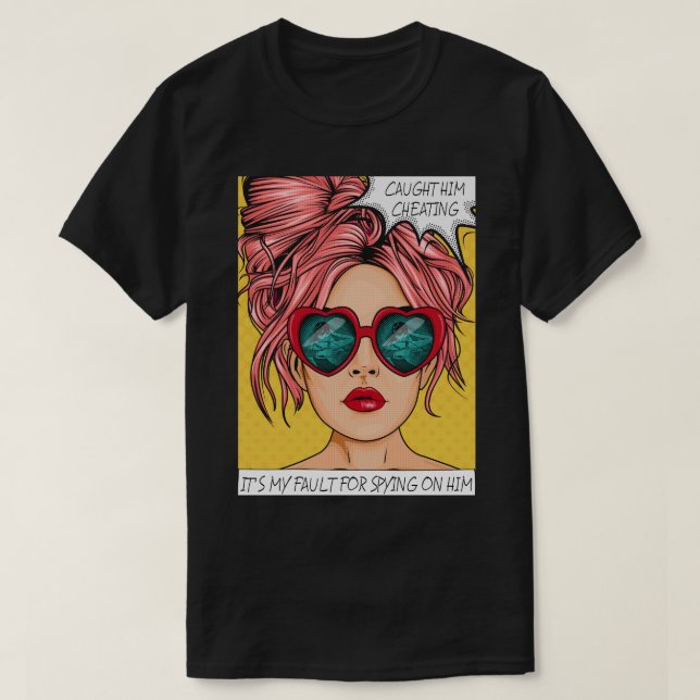 Editable Caught Him Cheating Pop Art T-Shirt (Design Front)