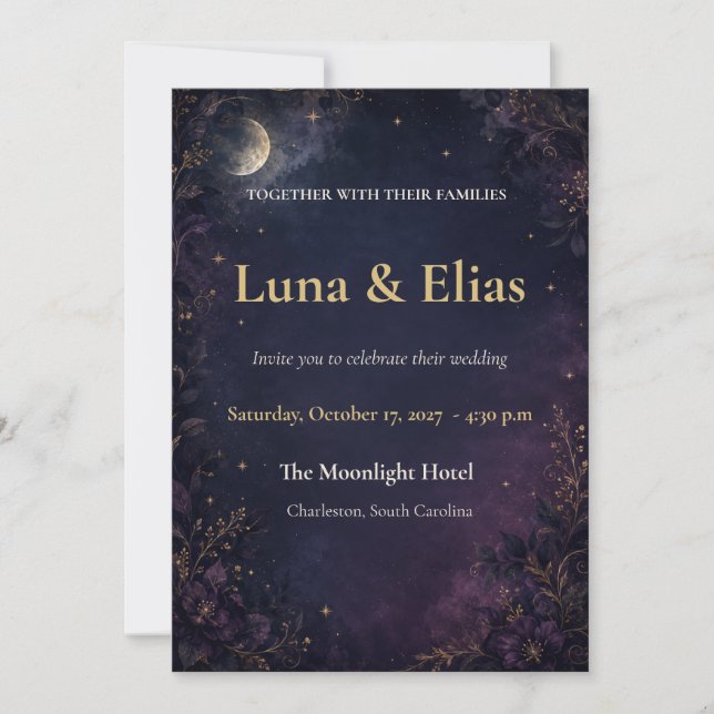 Editable Celestial Gothic Moon Wedding Invitation (Front)
