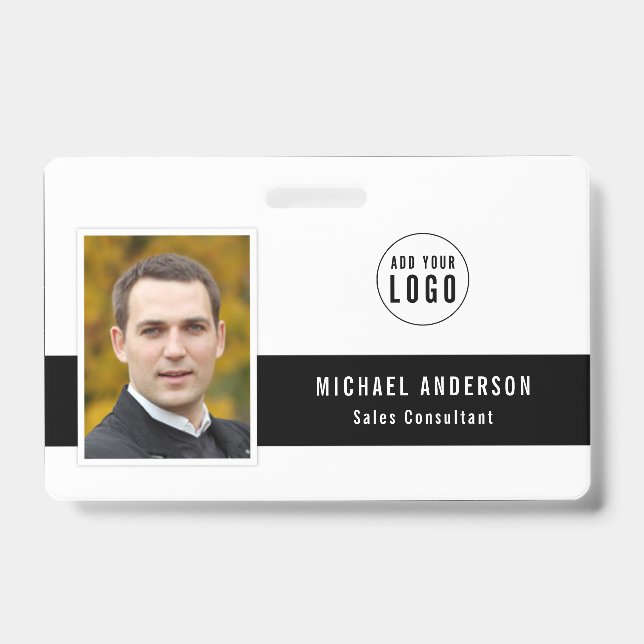 Editable Centre Colour Add Your Logo Photo Name Badge (Front)