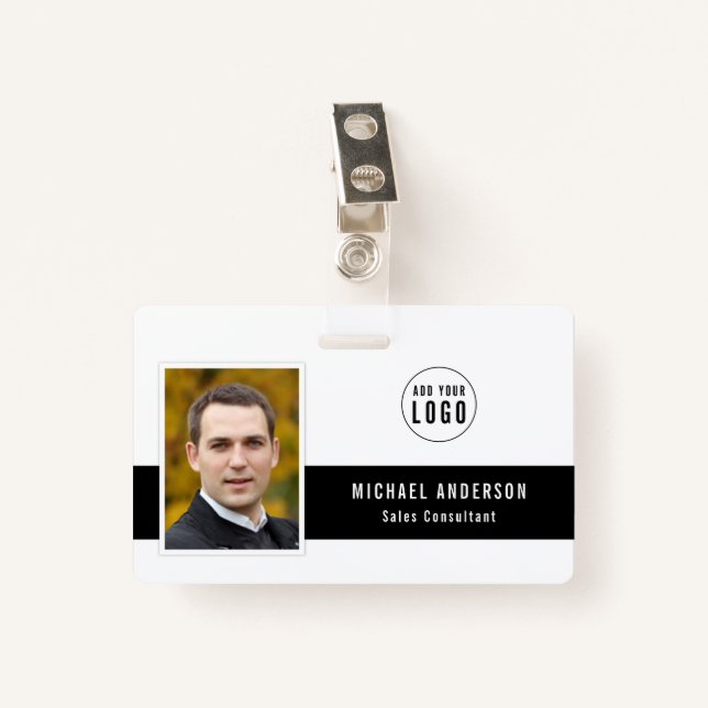 Editable Centre Colour Add Your Logo Photo Name Badge (Front with Clip)