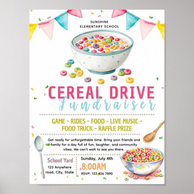 Editable cereal drive fundraiser flyer poster (Front)