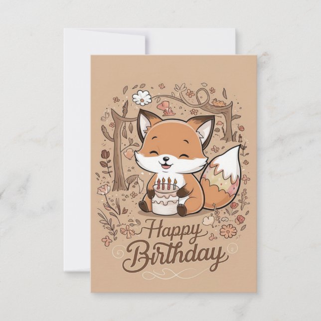 Editable Charming Fox Birthday Card (Front)