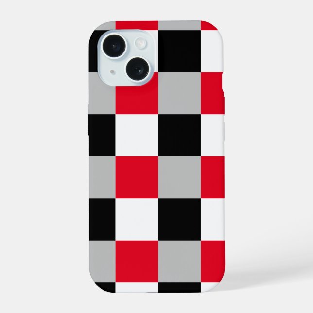 Editable chequerboard pattern iPhone 15 case (Back)