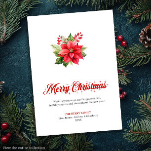 Editable Christmas Flowers Classic Greeting Card