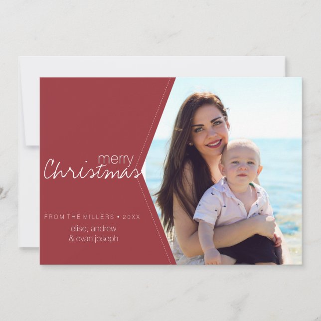 Editable Christmas red Photo Holiday Card (Front)