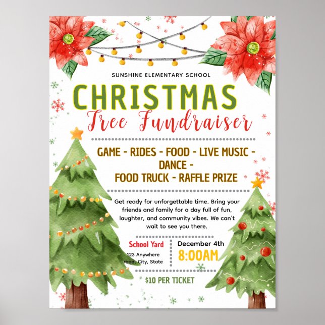 Editable christmas tree fundraiser flyer poster (Front)