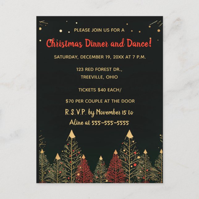 Editable Christmas Trees and Snow Christmas Party Invitation Postcard (Front)
