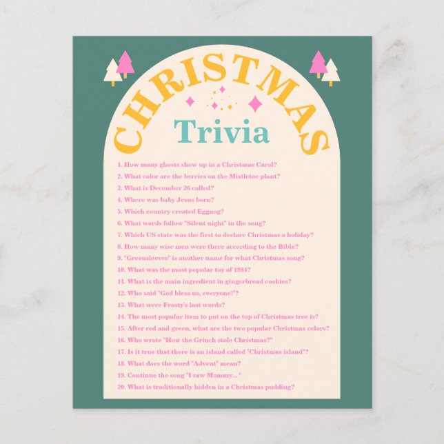 Editable, Christmas trivia, Holiday game card  (Front)