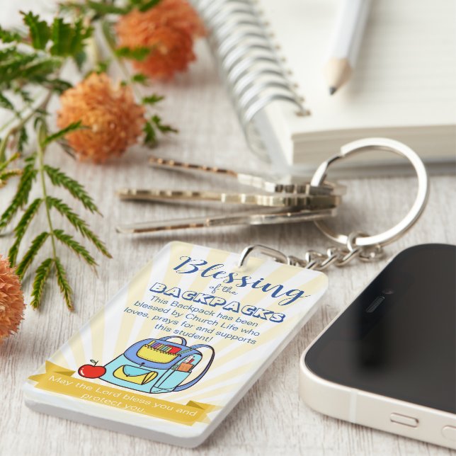 Editable Church Backpack Blessing Back to School Keychain (Front Right)